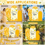 3Pcs Honey Bee Arch Backdrop Covers 4ft 5ft 6ft Bees Flower Honeycomb Arch Stand Covers Honey Bee Birthday Party Decoration Photo Background for Bees Birthday Baby Shower Wedding Party Supplies - Image 6