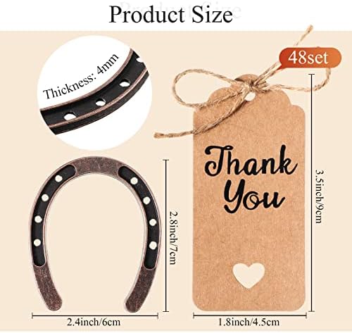 Leinuosen 48 Pcs Lucky Horseshoe Charms with Thank You Tags, Western Metal - Image 2