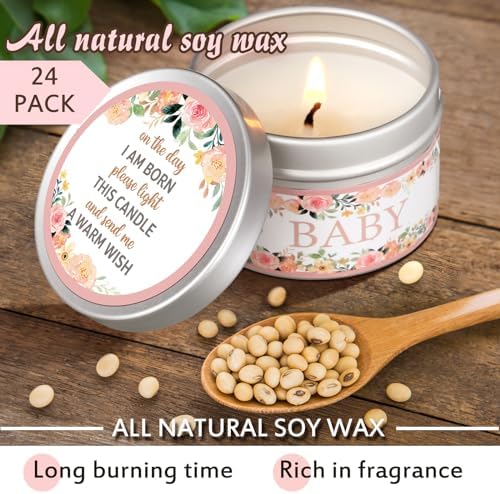 MTLEE Flowers 24 Pcs Baby Shower Party Favors Candles Lavender Scented Baby Shower Favors for Guests Rustic Tealights Candles Gender Reveal Return Gifts(Pink, 1.2 oz) - Image 3