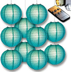 PaperLanternStore.com 10" Teal Paper Lantern Party Pack with Remote Controlled LED Lights (10-Pack Combo Kit) by Fantado+Party+%26+Event+Lighting