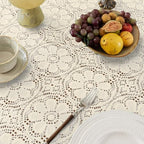 Boho Crochet Cotton Lace Tablecloth Rectangle 52 x 102 Inch Beige - Image 3