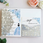 Hosmsua 50PCS Personalized Silver Wedding Invitation Pocket, 5.12 x 7.2 Laser Cut Lace Flora Invitation Pockets with Envelopes for Quinceanera Wedding Bridal Shower Quince Anos - Image 3