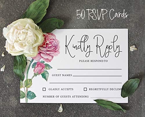 50 Blank RSVP Cards with White Envelopes-Floral Style Response Card-RSVP for Wedding-Rehearsal Dinner-Baby Shower-Bridal Shower-Engagement Party Invitations - Image 5