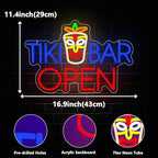 Tiki Bar Neon Sign, Tiki Bar Open Led Neon Light Signs for Wall Decor Hawaii Luau Party Outdoor Decorations for Pub Bistro Night Club Home Man Cave Gift Dimmable USB Powered Red(16.9"*11.4") - Image 3