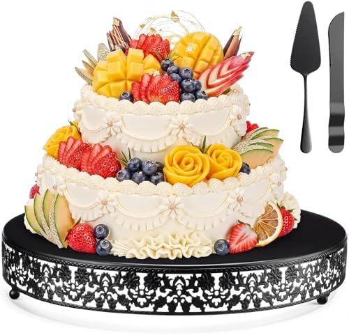 Wenqik 16 Inch Black Cake Stand Set Metal Round Cake Dessert Stand, Wedding by Wenqik