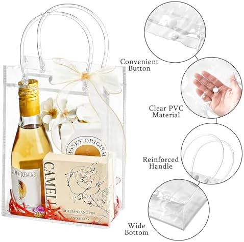 Ohuimrt 50 Pack 5.9" x 2.8" x 7.9" Clear Plastic Gift Bags with Handles - Image 3