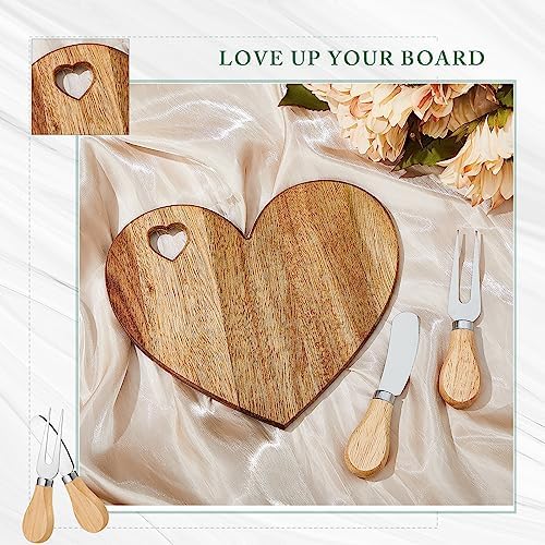 Patelai 4 Set Bridal Shower Game Prize Heart Cheese Board, Acacia Color - Image 6