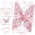 50PCS Pink Wedding Invitations Butterfly Laser Cut Invitation Blank Cards - Image 2