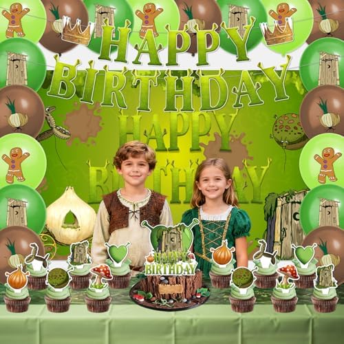 42pcs Green Monster Birthday Party Decorations Includes Cake Toppers,Cupcake Toppers, Banner, Backdrop, Balloons - Green Monster Theme Party Supplies - Image 6