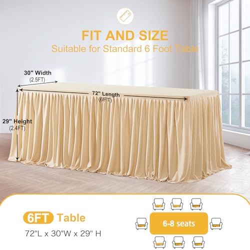 3 Pack Deep Champagne Polyester Table Clothes for 6 Foot Rectangle Tables, Wrinkle Free Fitted Table Cover with Pleated Ruffle Table Skirt for Party Baby Shower Wedding Birthday Event Display - Image 5