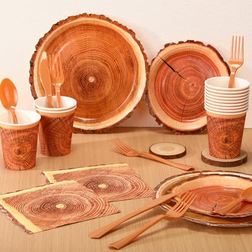 FillTouch 350 Pcs Wood Grain Disposable Plates Fall Party Supplies for 50 - Image 3