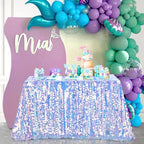 QueenDream Rectangle Sequin Blue Mermaid Tablecloth - 51x106 Inch Sequin Fabric Rectangle Table Cloths Mermaid Birthday Ocean Party Decoration - Image 3