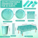 Funnymoom 452 Pcs Teal Glitter Party Decoration Supplies Serve 50 Guests - Image 2