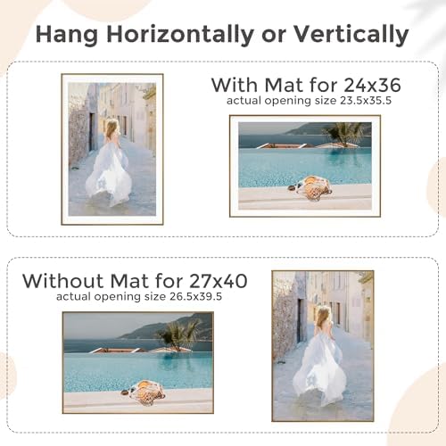 27x40 Metal Picture Frame For Wall With Mat For 24x36, 27''x40'' Aluminum Photo Frames With Tempered Glass For Home Decor, Minimalist Modern Poster Frame Horizontal And Vertical Formats, Bronze - Image 4