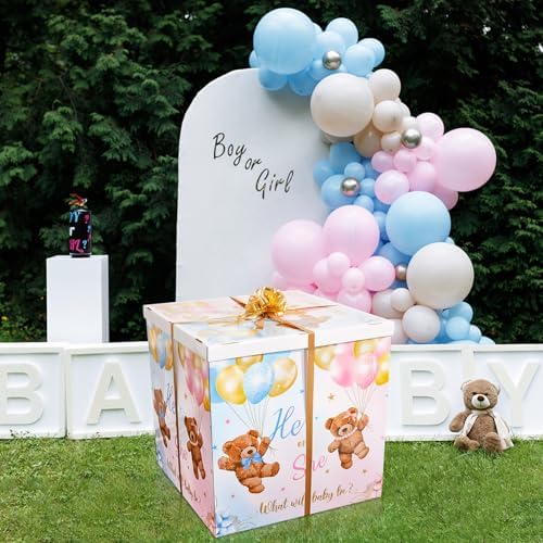 gisgfim 28 Inches Extra Large Gender Reveal Gift Box Kit Balloon Boho Bear - Image 5