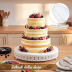 Wenqik White Metal Cake Stand 20 Inch with Cutting & Spatula - Image 3