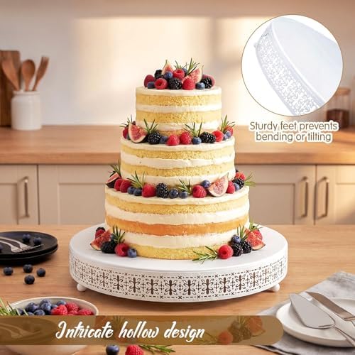 Wenqik White Metal Cake Stand 20 Inch with Cutting & Spatula - Image 3