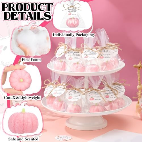 Demissle 40 Pcs Fall Pumpkin Baby Shower Soap Favors Bulk, Pink - Image 3