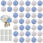 50PCS White & Blue Hydrangea Artificial Flowers, Stronger Bendable Stems by ECCELSO
