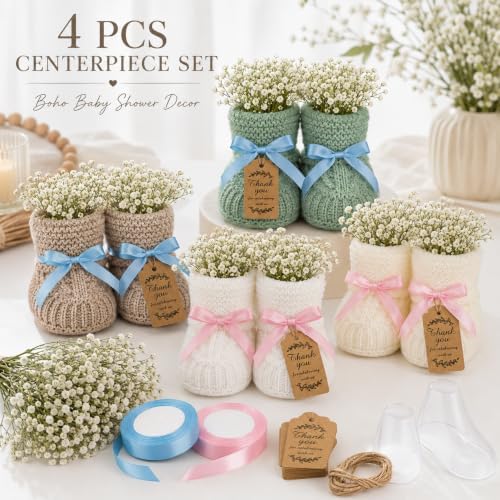4 Sets Baby Shower Booties Table Centerpiece, Crochet Knitted Baby Booties - Image 4