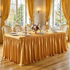 Gold Polyester Table Clothes for 6 Foot Rectangle Tables, Wrinkle Free Fitted Tablecloths 4ft Stretch Table Cover with Skirt for Parties Weddings Birthday Banquet Baby Shower - Image 2