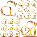 Wedding Table Numbers 1-20, Gold Heart Design with Leaf Detail, Freestanding Metal Table Decor by Unknown