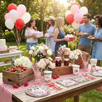 450 Pcs Tableware Set, Serve 50, Red and Pink, Strawberry Baby Shower - Image 4