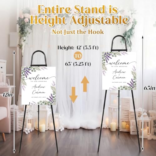 42"-63" Adjustable Black Easel Stand for Sign Heavy Duty Metal Easel with 4 Display Modes 360° Rotating Hooks 4-tier Adjustable Display Stand for Wedding Welcome Sign, Art, Poster, Picture(Classic) - Image 2