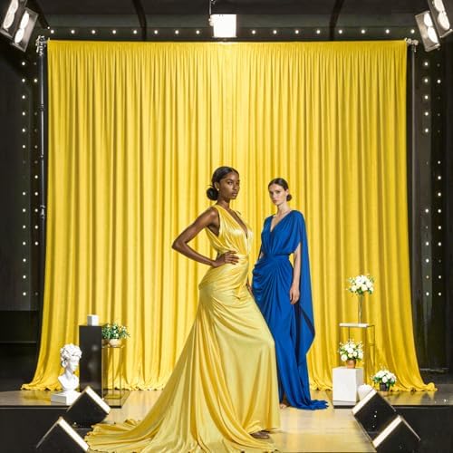 20x10FT Backdrop Curtains with Rod Pockets - Wrinkle Free Photo Stage Backdrop 4 Panels Curtains Drapes for Photography Wedding Party Baby Shower Decorations (Yellow) - Image 3