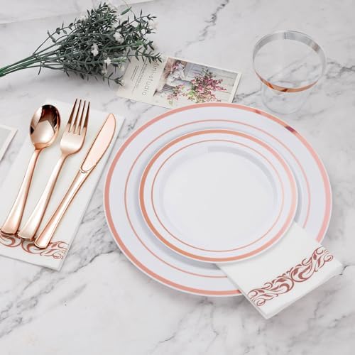 BESTVIP 350 PCS Rose Gold Disposable Plastic Dinnerware Set for 50 Guests - Image 2