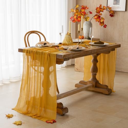 10Pcs Fall Golden Cheesecloth Table Runner 120 Inch Party Home Decor by KEKETOARRANGE