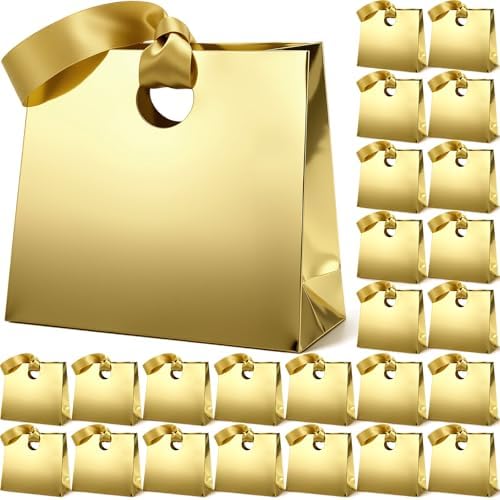 Feifeiya 30 Pcs Medium Gold Gift Bags with Ribbon Handle by Feifeiya
