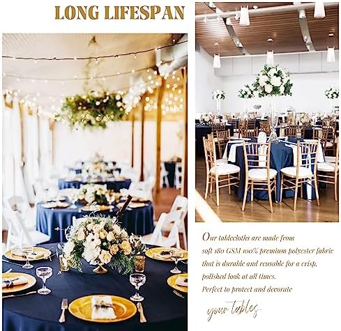 Showgeous 120 Inch Navy Blue Round Tablecloths, Polyester Table Covers - Image 3