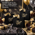 Feifeiya 30 Pcs Thank You Gift Bags with Ribbon Handles 7.87 x 3.54 x 7.09 Inch Paper Candy Gift Bags with Gold Foil Printed for Appreciation Birthday Wedding Bridal Baby Shower Party Favors(Black) - Image 4