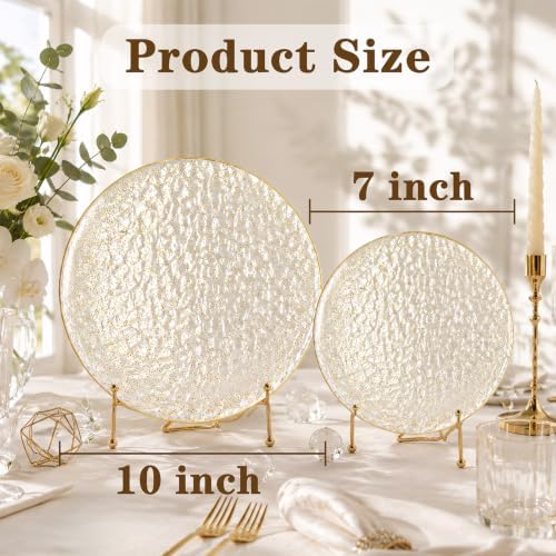 Rubtlamp 60Pcs Clear Gold Plastic Plates, Gold Glitter Disposable Plates, Hammered Plastic Plates Included 30 Dinner Plate And 30 Dessert Plates for Party - Image 2