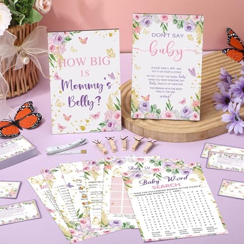 Funnymoom 426 Pcs Girl Baby Shower Games Set, 8 Games Pink Purple - Image 2