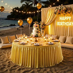 Wish Care 21ft Gold Satin Table Skirt for Rectangle Tables Wrinkle Free Teacher Desk Skirt Glitter Ruffle Table Skirting Cloth for Back to School Classroom Office Cocktail Birthday Party Table Decor - Image 3