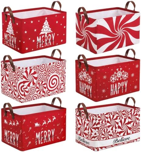 CHENGU 6 Pack Christmas Baskets Collapsible Retro Christmas Storage Bins by CHENGU