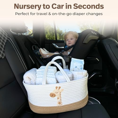 Baby Diaper Caddy Organizer - Giraffe Safari Nursery Storage Rope Basket - Image 5