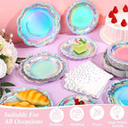 144 Pcs 48 Guests Iridescent Party Plates and Napkins Iridescent - Image 3