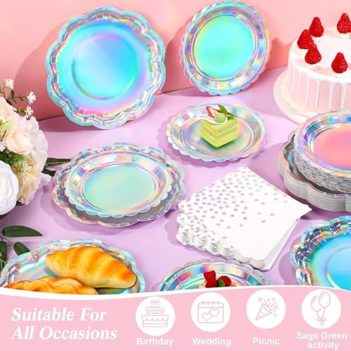 144 Pcs 48 Guests Iridescent Party Plates and Napkins Iridescent - Image 3