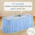 4 Pack Baby Blue Tablecloths for Rectangle Tables Tulle Tablecloth Fitted Light Blue Table Cloth Rectangle 6ft Stretch Spandex Table Cover for Baby Shower Boy Birthday Party Banquet Desk Table Skirt - Image 4