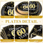 Funnymoom 452 Pcs 60th Anniversary Party Decorations, Cheers to 60 Years Paper Plates Napkins Cups Tablecloth Cutlery Straws Disposable Tableware Set for 60th Birthday Party Supplies for 50 Guests - Image 2