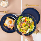 bUCLA 100PCS Blue Plastic Plates - Navy Blue Disposable with Gold Rim, Include 50 Each (10 inch Dinner & 7 inch Dessert) Plates, Ideal for Party & Labor Day - Image 6