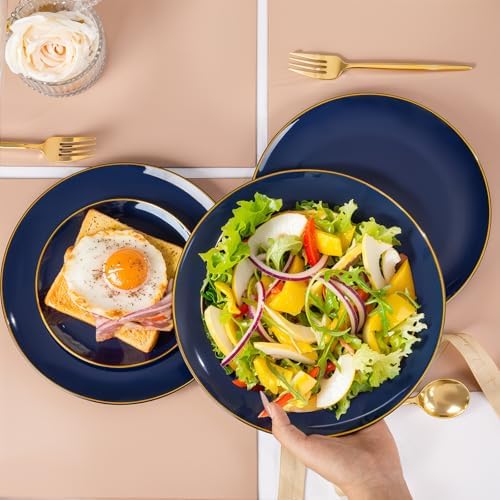 bUCLA 100PCS Blue Plastic Plates - Navy Blue Disposable with Gold Rim, Include 50 Each (10 inch Dinner & 7 inch Dessert) Plates, Ideal for Party & Labor Day - Image 6