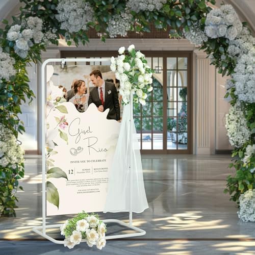Jolitac Wedding Welcome Sign Holder, Adjustable Wedding Sign Stand Leather Hanging Straps & Design Bundle Heavy Duty Metal Easel Stand for Seating Charts, Bridal Showers, Birthday Party Displays - Image 2