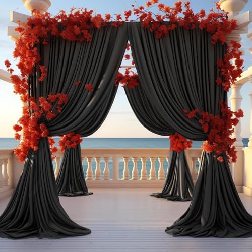 20ft x 10ft Wrinkle Free Black Backdrop Curtain for Parties Weddings, 4 Panels Silk Polyester Black Drapes for Backdrop 10 ft Photo Back Drop Cloth for Birthday Graduation Photography Background - Image 5