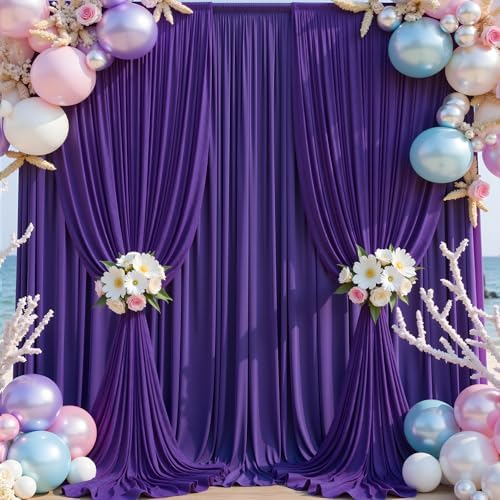 20×14 ft Purple Wrinkle Free Backdrop Curtain, Soft Silky Polyester Wedding Drapes 4 Panels 14ft Height Photo Backdrop Curtains for Parties Birthday Baby Shower Photography Background Cloth by ENJOYYOURPARTY