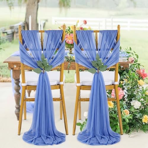 QueenDream Dusty Blue Chair Sashes Decorations: 16 Packs Wedding Aisle Draping Fabric Wedding AisleSheer Church Chair Cover Bulk for Baby Shower Party Banquet - Image 2