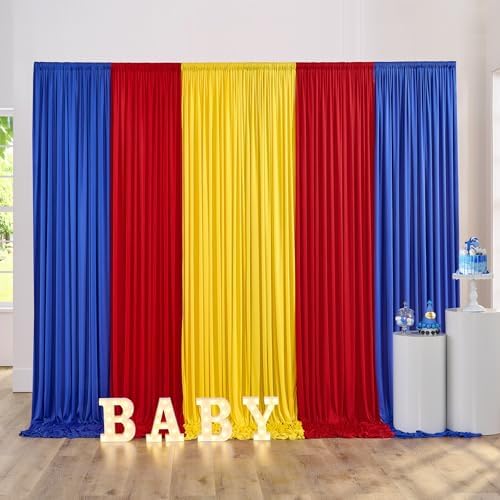 gogoparti 15ft x 10ft Royal Blue Backdrop Curtains Red and Yellow Backdrop Curtains, Wrinkle Free Backdrop Drapes for Birthday Party Background, 6 Panel 2.5x10ft by Gogoparti